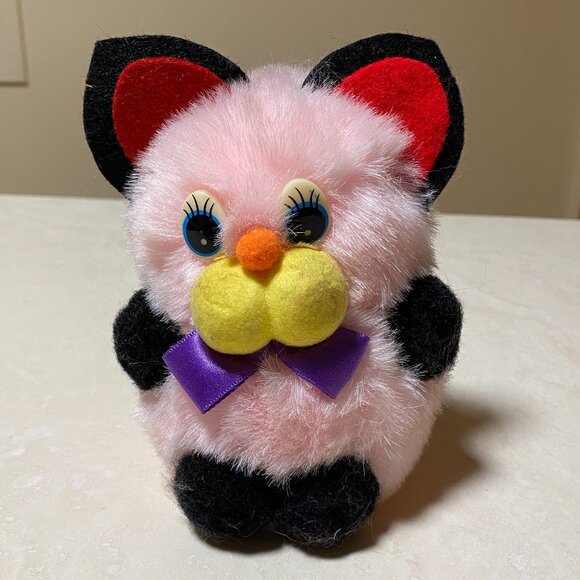 2/$20, Vintage Plush Toy – Adorable Pink Furry Animal with Bow Tie - Picture 1 of 9